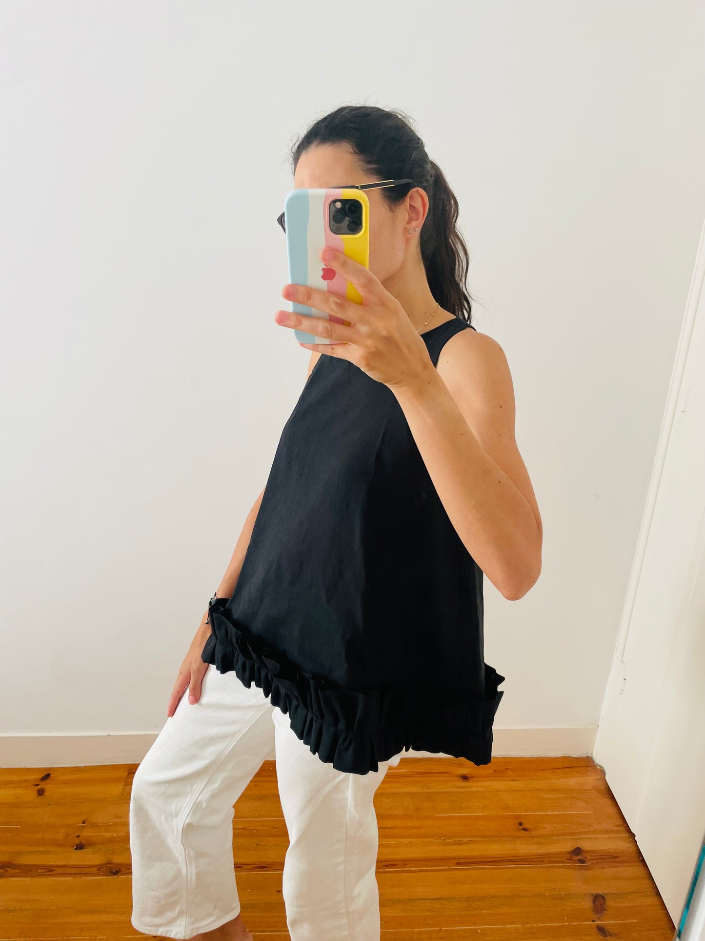 the Milan top in black linen