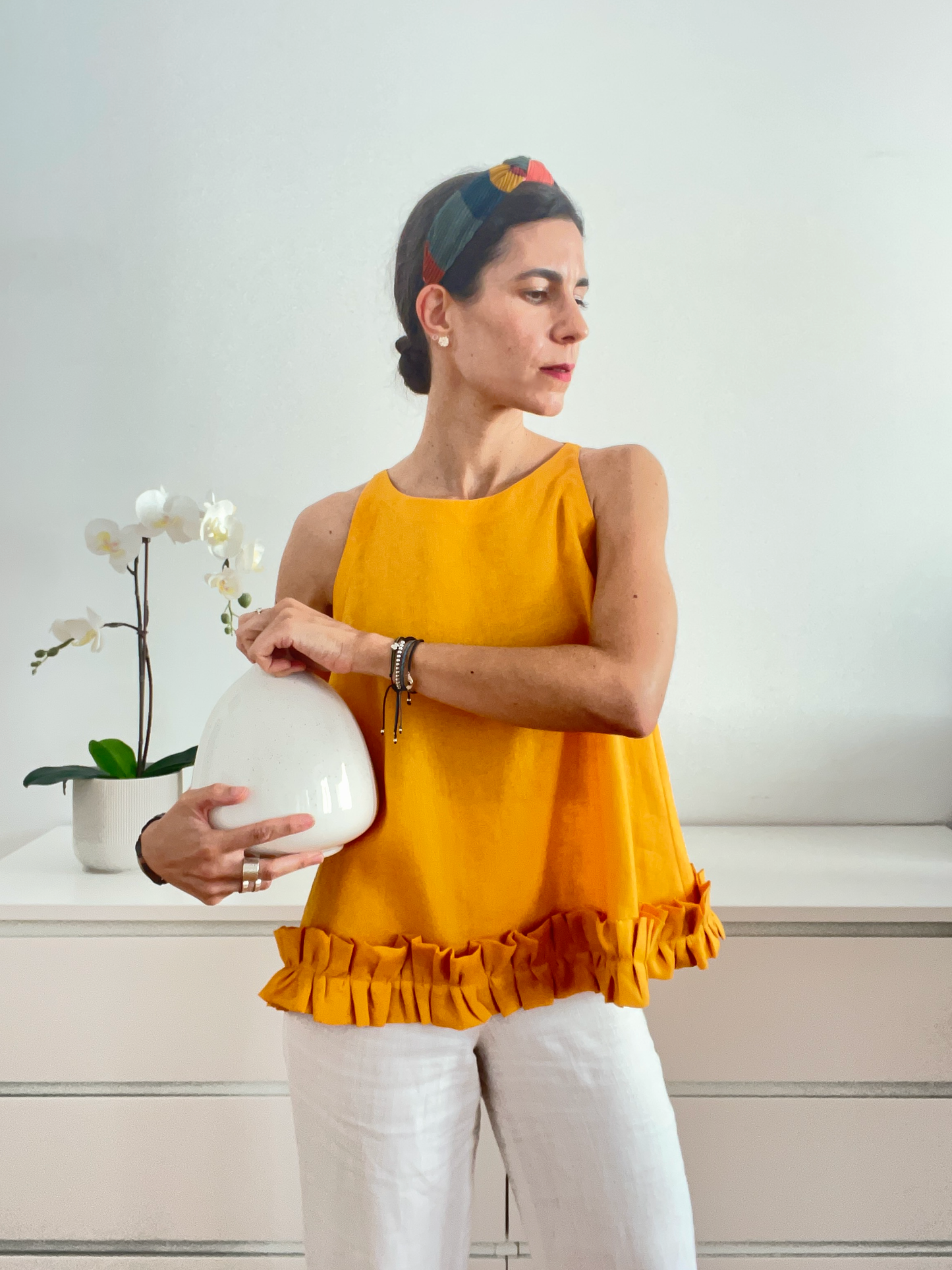 o top Milan em linho tangerina