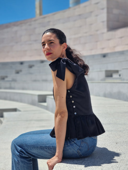 peplum top black tencel