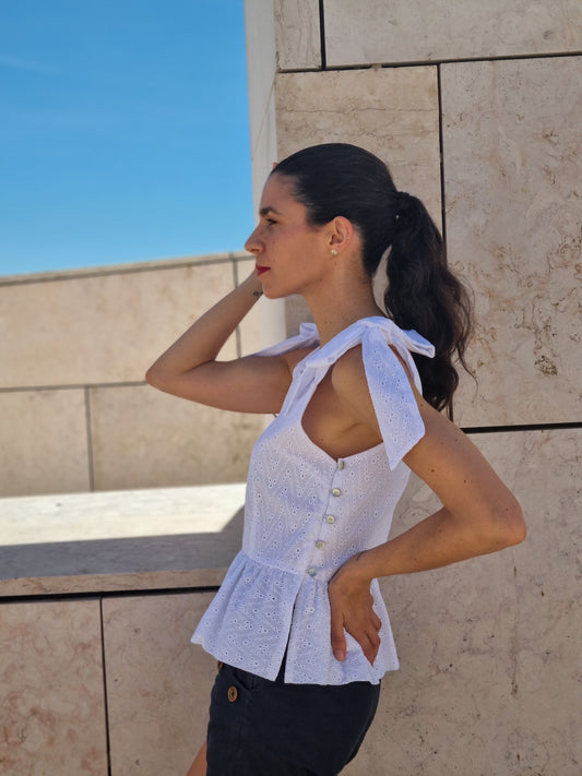 peplum white top English embroidery