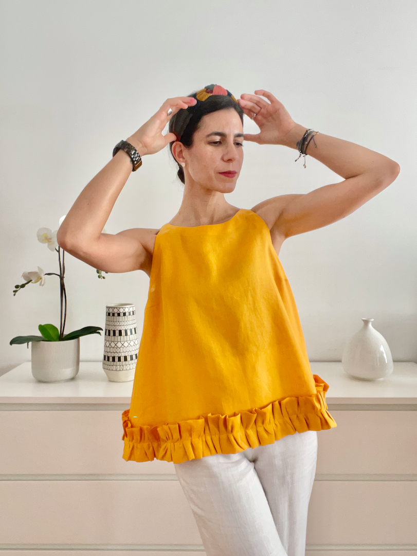 o top Milan em linho tangerina