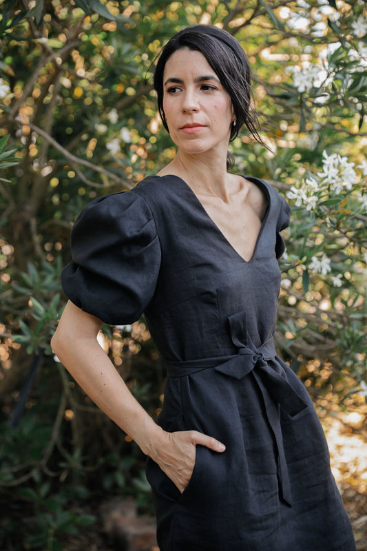 the Midday dress in Black Linen