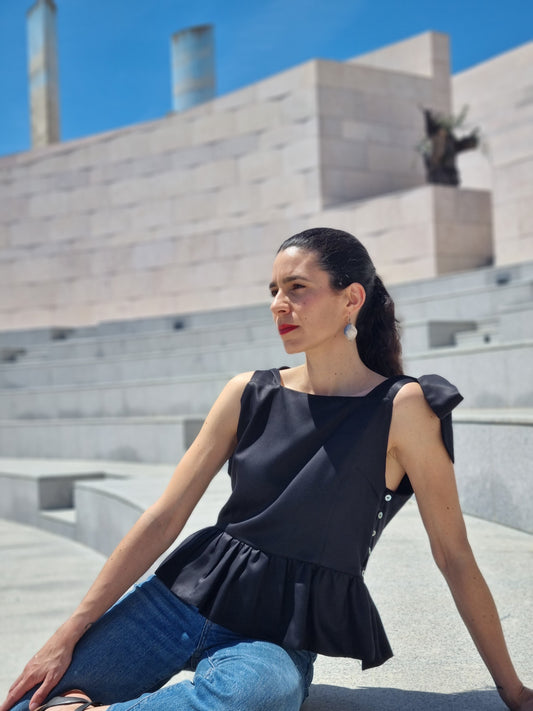 peplum top black tencel