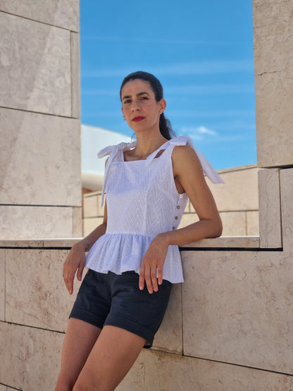 peplum white top English embroidery