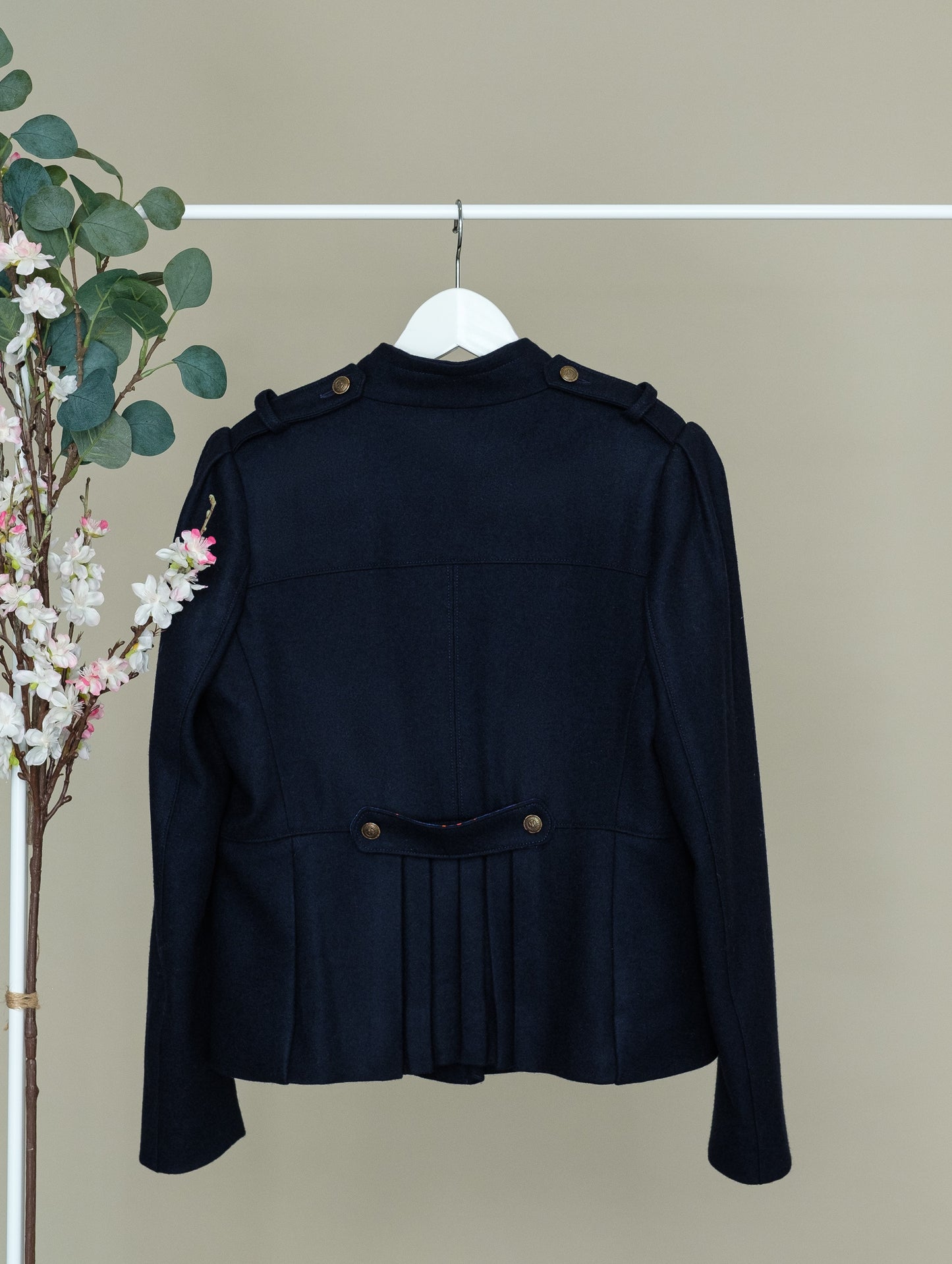 Navy military coat with back pleats and beautiful lining